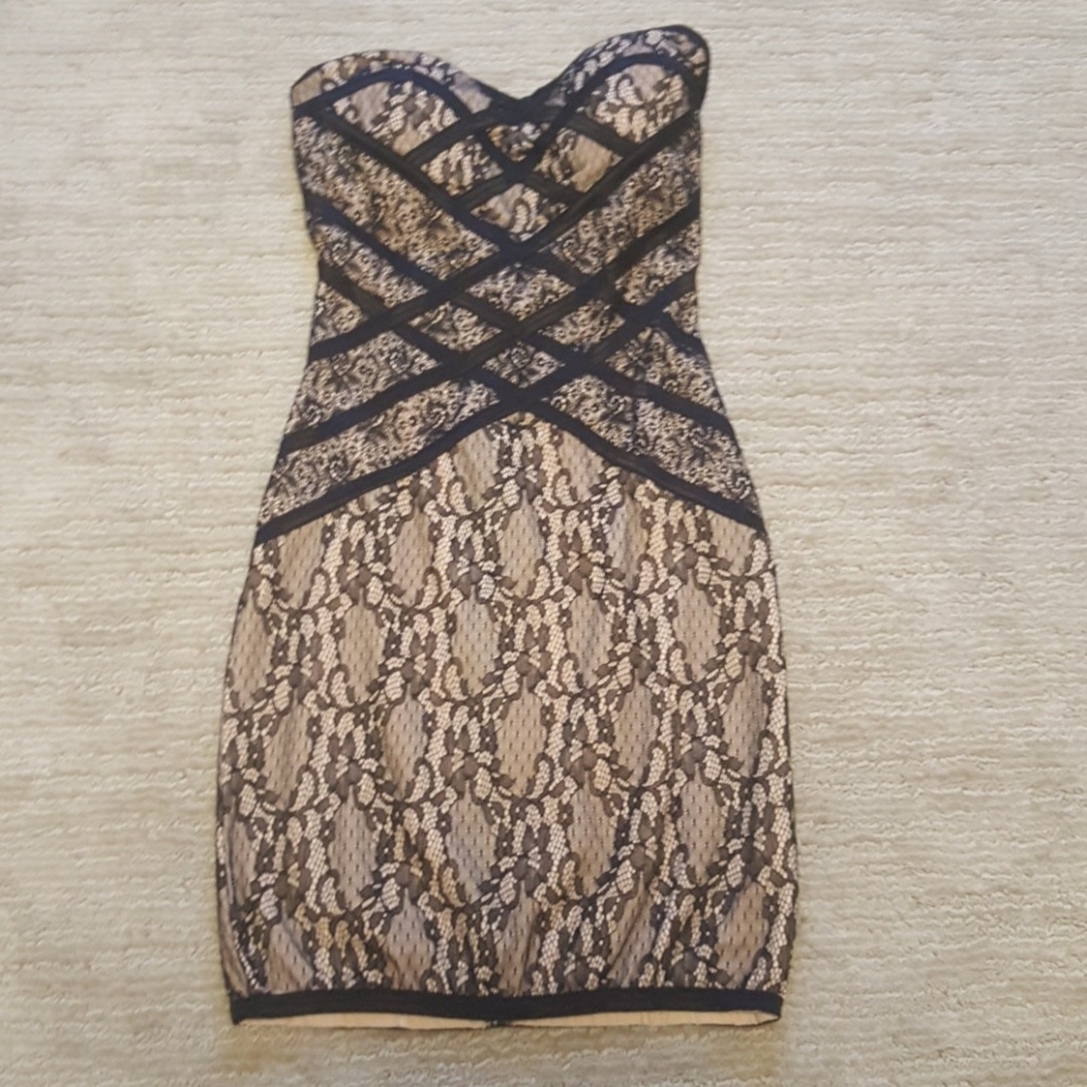Nude and black lace dress